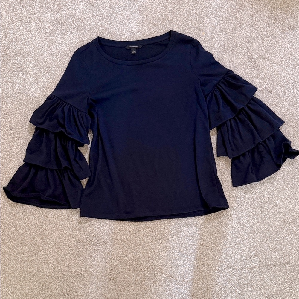 Banana Republic Navy Ruffle Sleeve Blouse